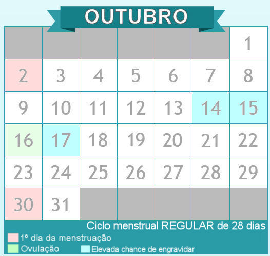 Período fértil - Ciclo menstrual regular de 28 dias