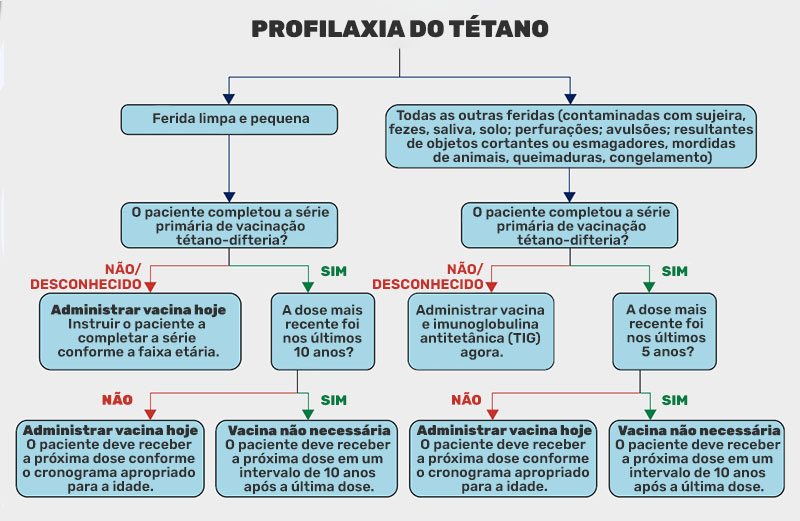 Fluxograma da profilaxia do tétano (vacina e imunoglobulina)